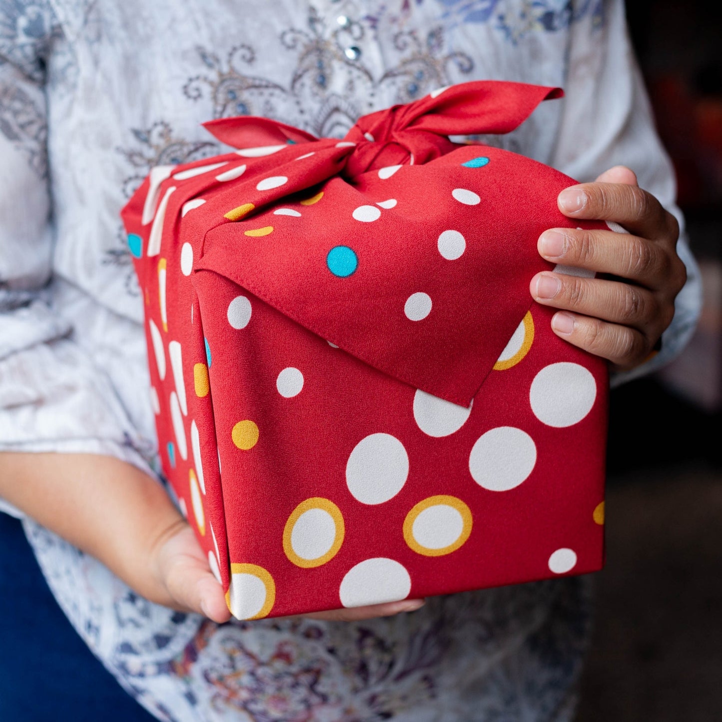 68cm Polyester Furoshiki | Mizutamashima (red)