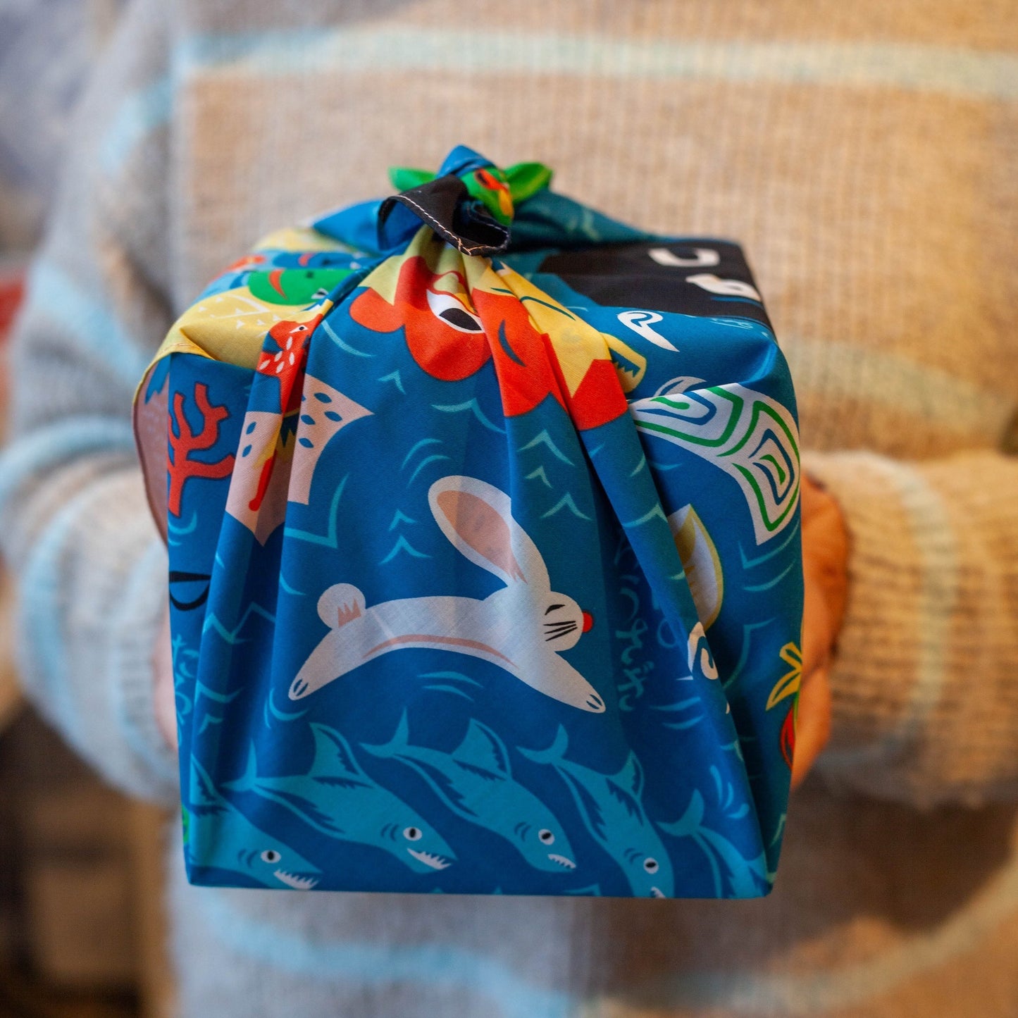 70cm Cochae Musubi Furoshiki | Mukashi Banashi Umi (blue)