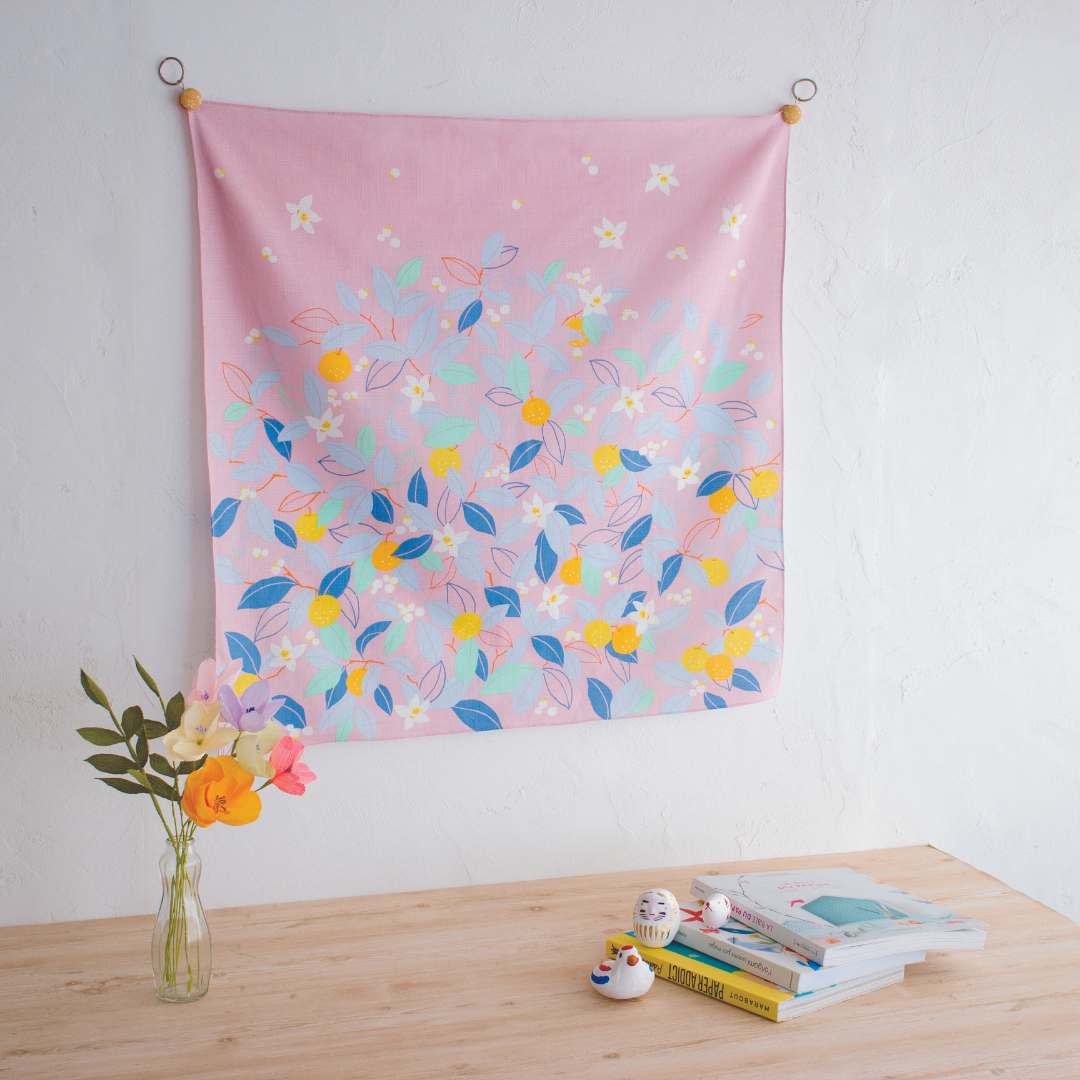 Hime Musubi Furoshiki 70cm | Citrus (Pink)