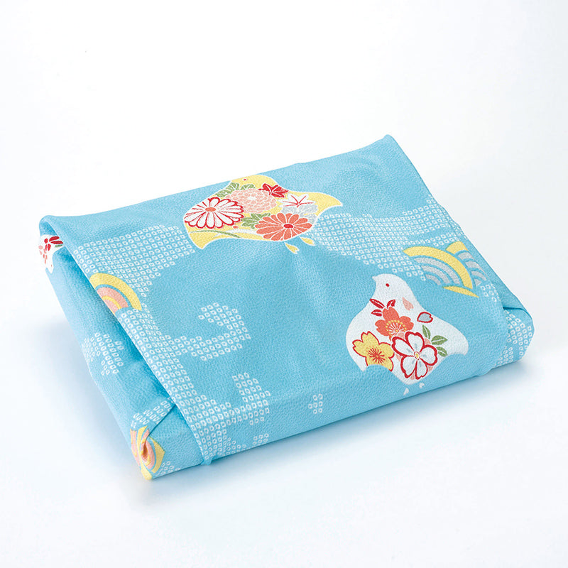 68cm Koyomi Chirimen Furoshiki | Nami ni Chidori (sky blue)