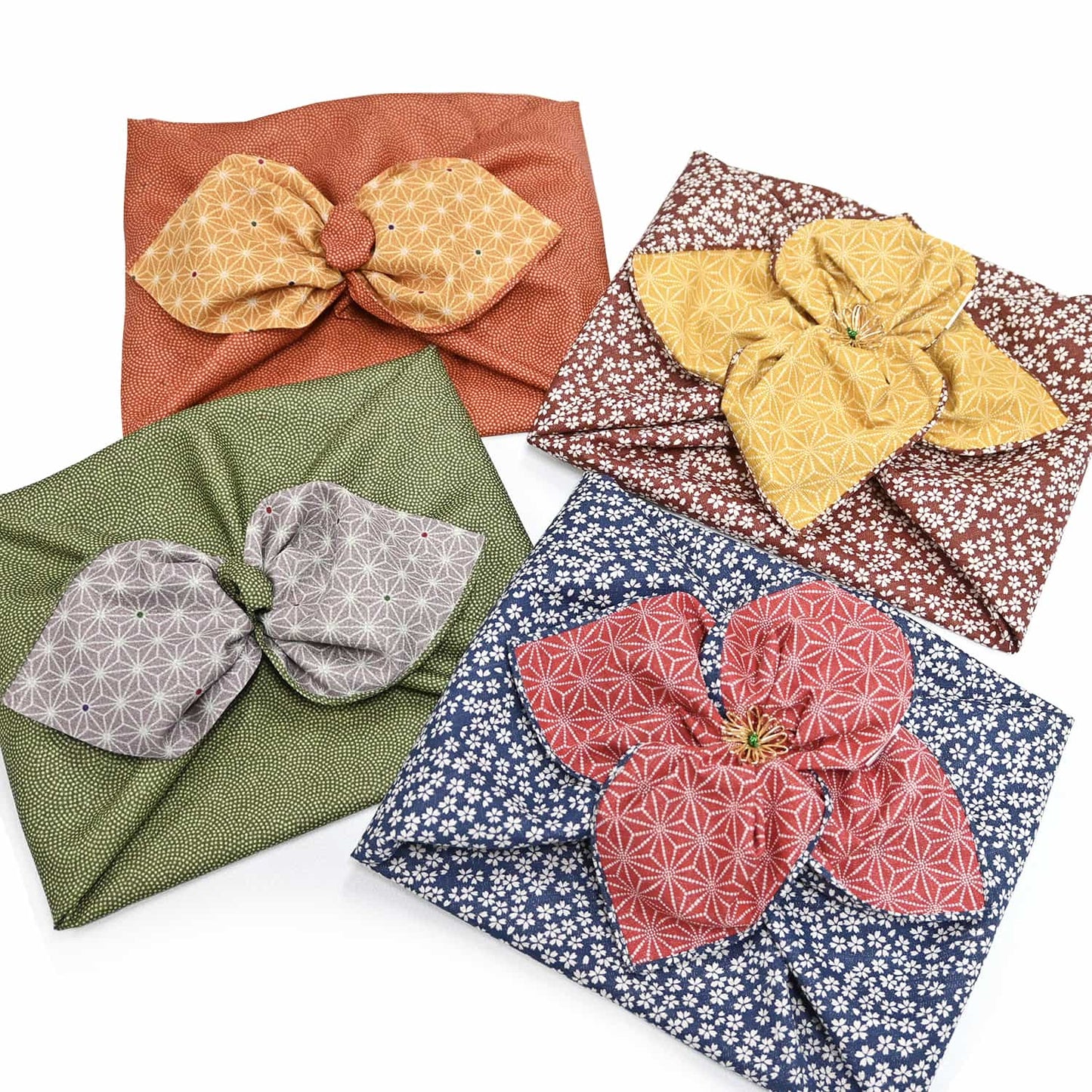 105cm Double Sided Furoshiki | Asanoha Sakura (gold & brown)