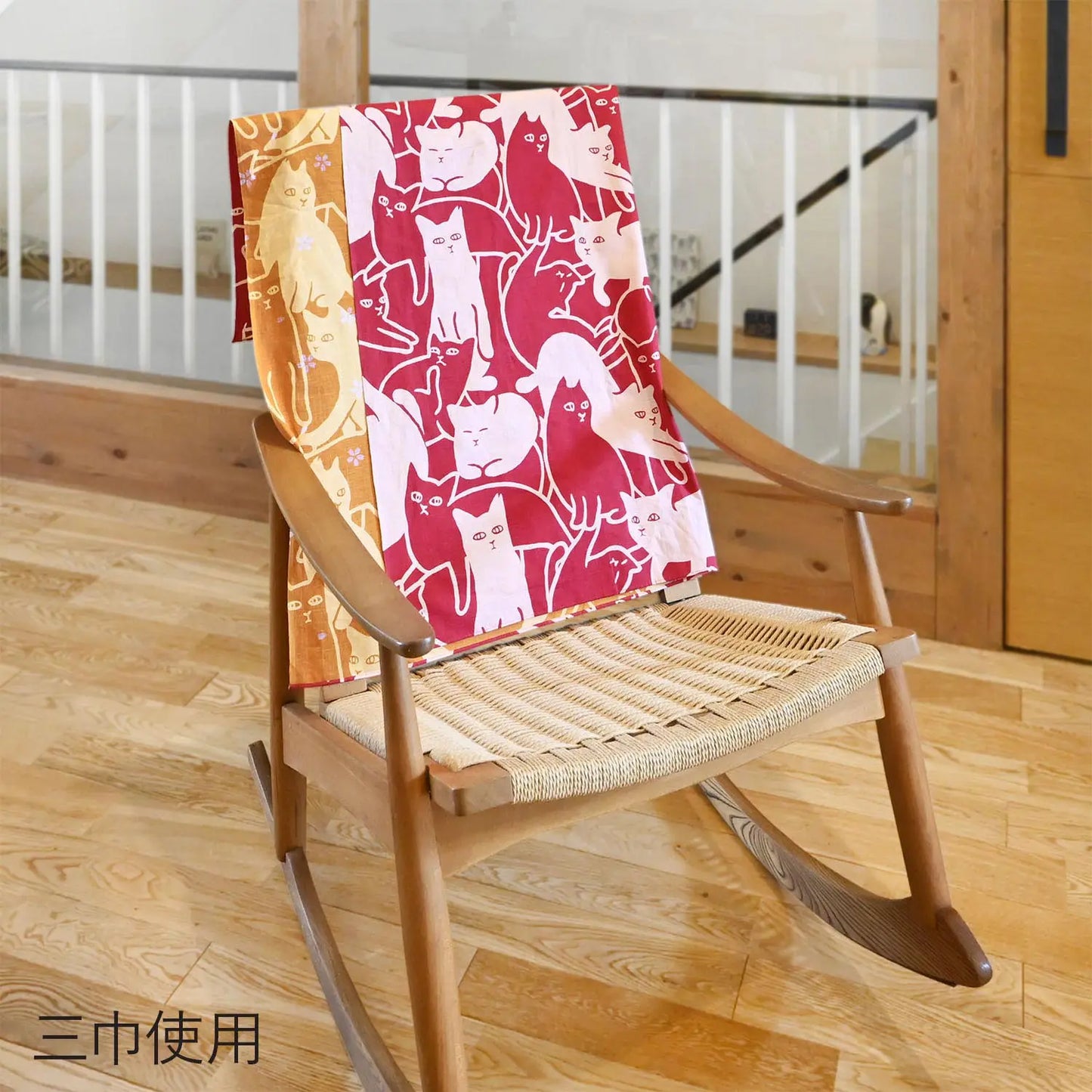 50cm Reversible Furoshiki | Cat Puzzle (orange & red)