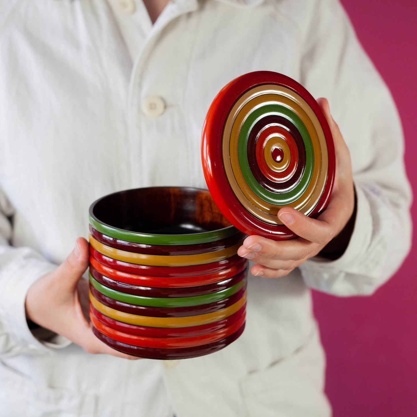 Komamonyo Two-Tier Wooden Bento Box | Yamanaka Lacquerware