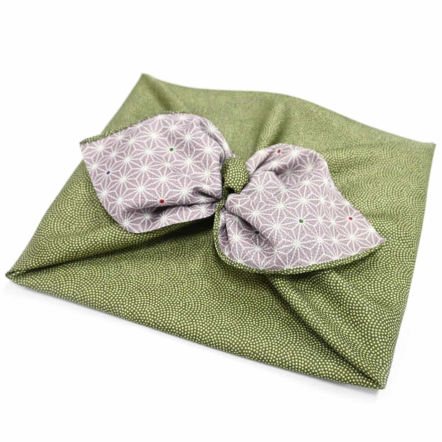 74cm Double Sided Furoshiki | Same Komon Asanoha (green & mauve, small print)