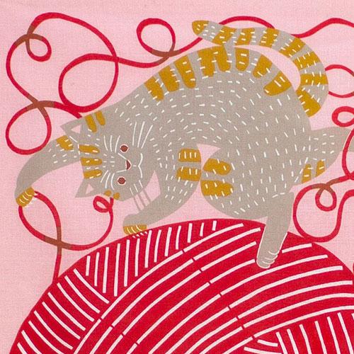 50cm Kata Kata Musubi Furoshiki  | Cat & Yarn Pink
