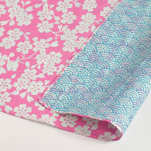 48cm Double Sided Furoshiki | Sakura Nami Pink & Blue