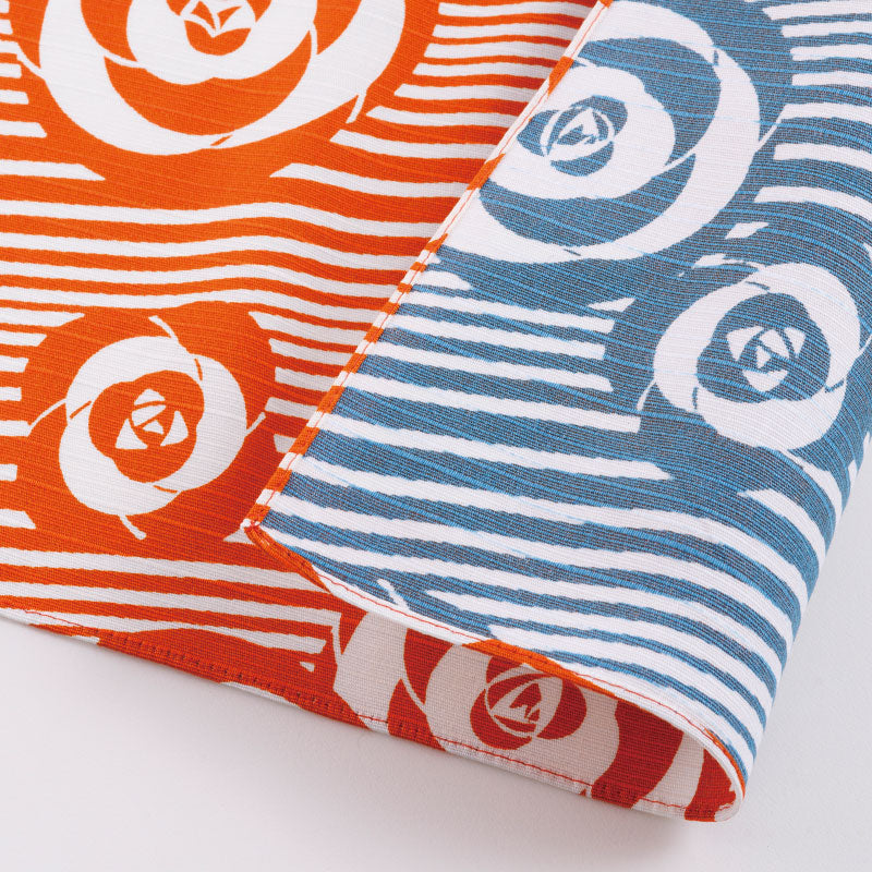 Isa Monyo Reversible Furoshiki 48cm | Camellia Orange & Blue