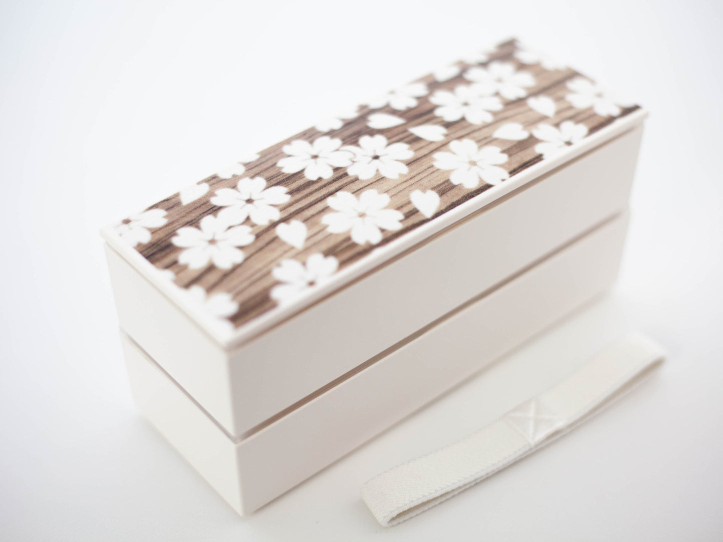 Sakura Mokume Two Tier Slim Bento Box | White