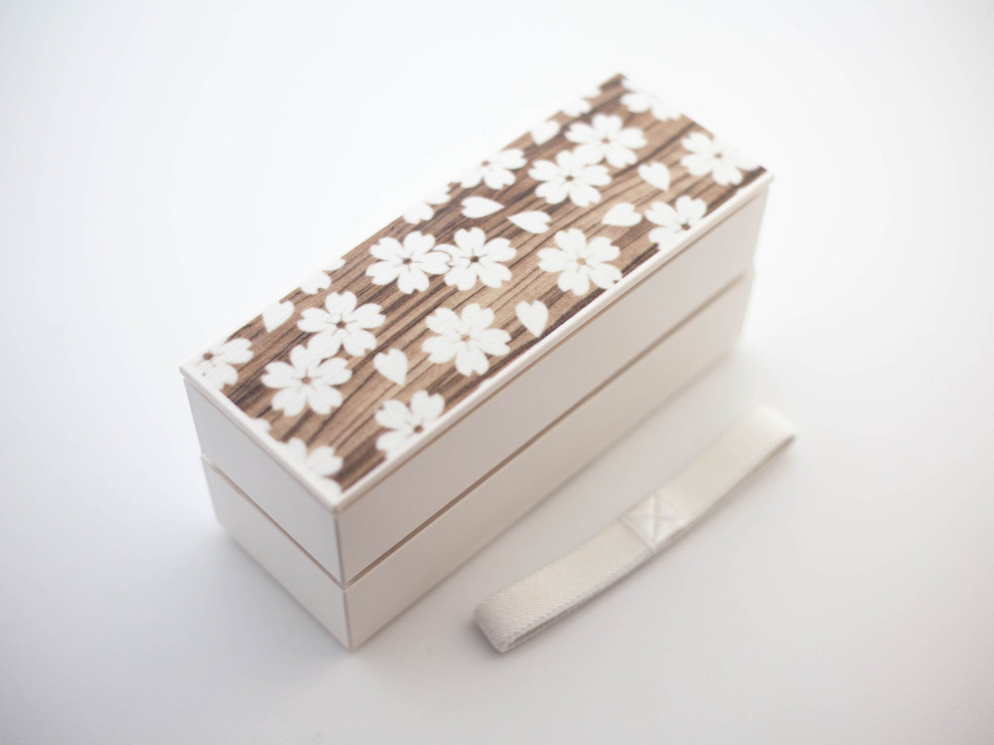 Sakura Mokume Two Tier Slim Bento Box | White