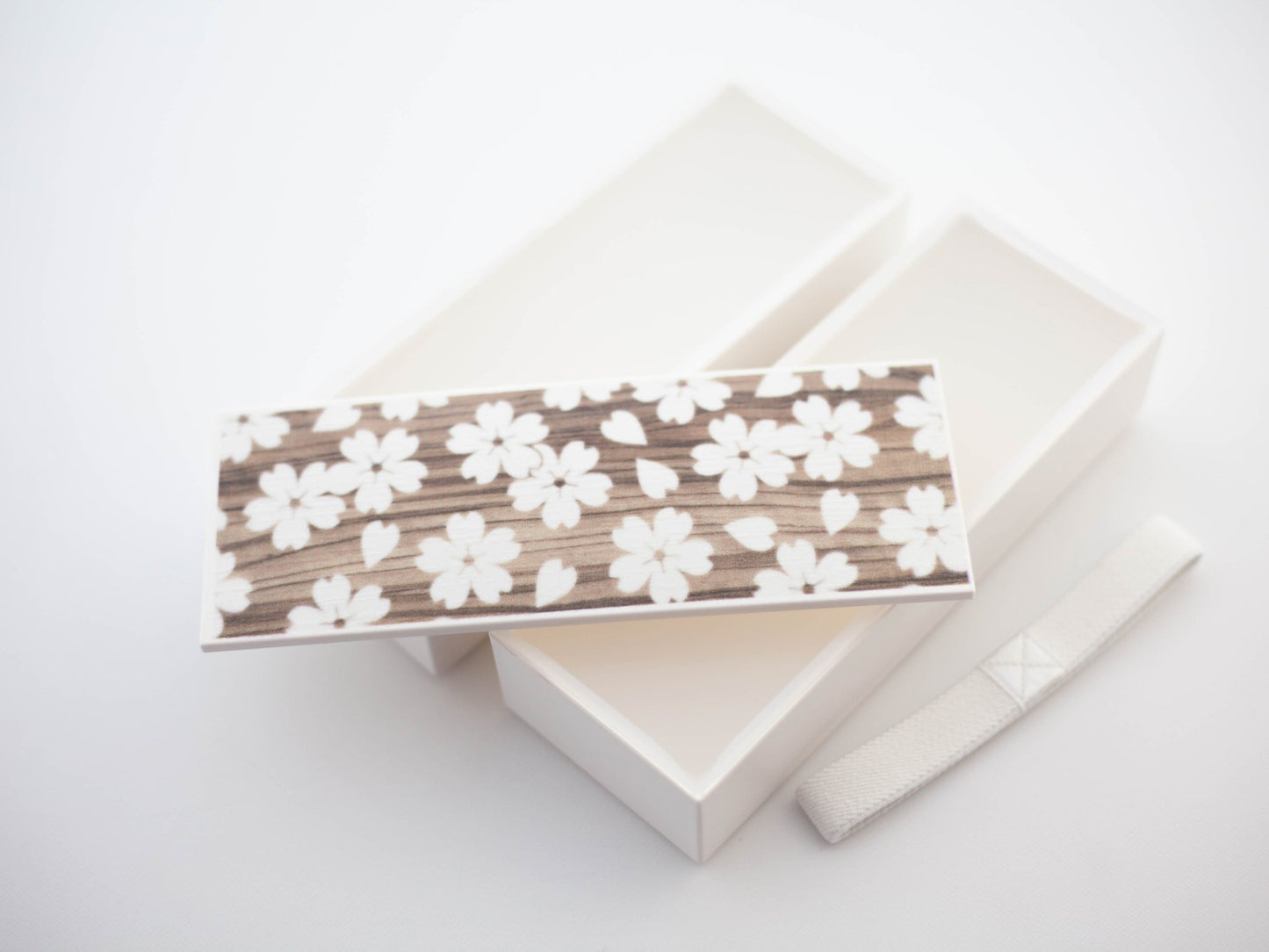 Sakura Mokume Two Tier Slim Bento Box | White