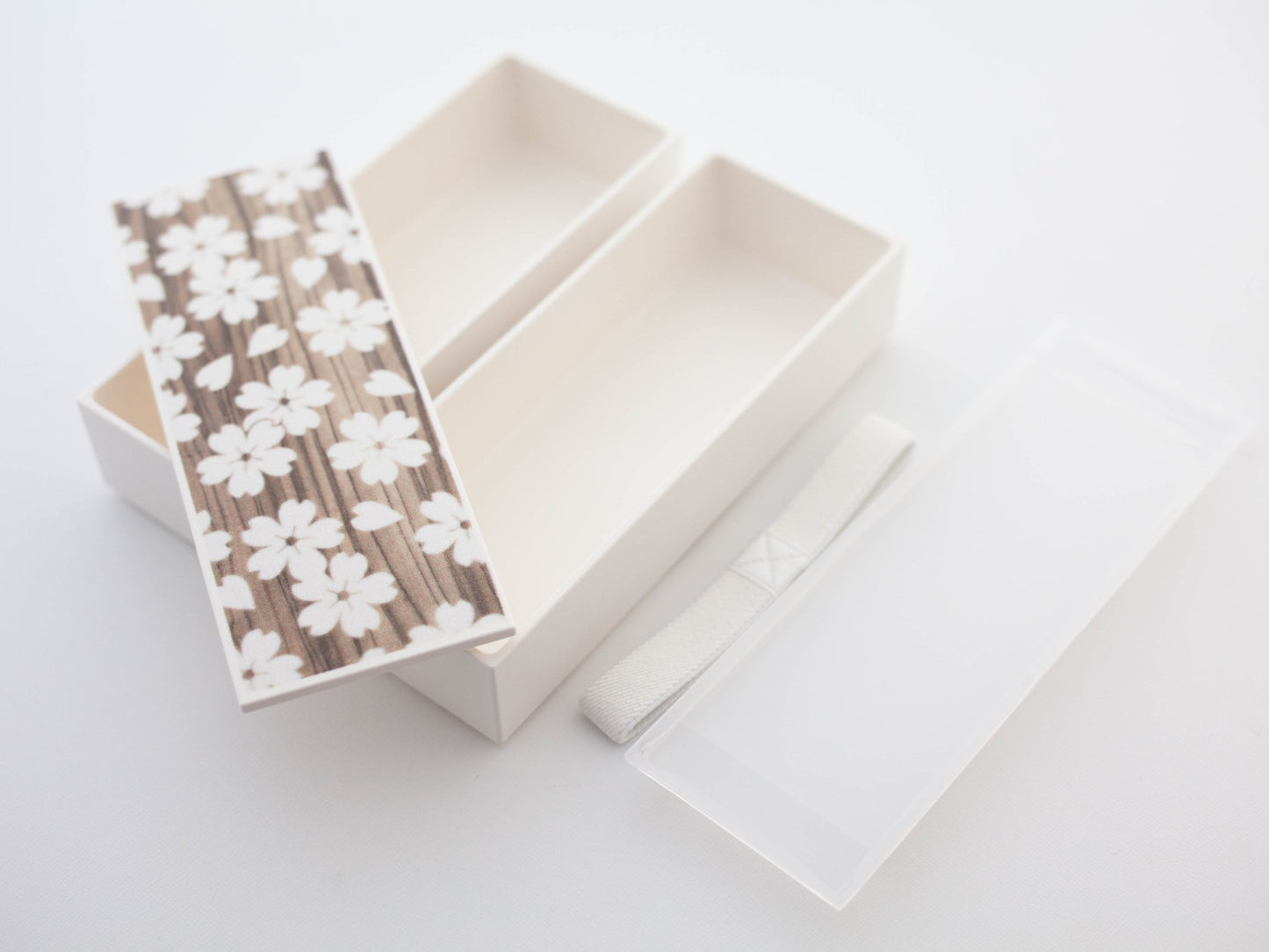 Sakura Mokume Two Tier Slim Bento Box | White