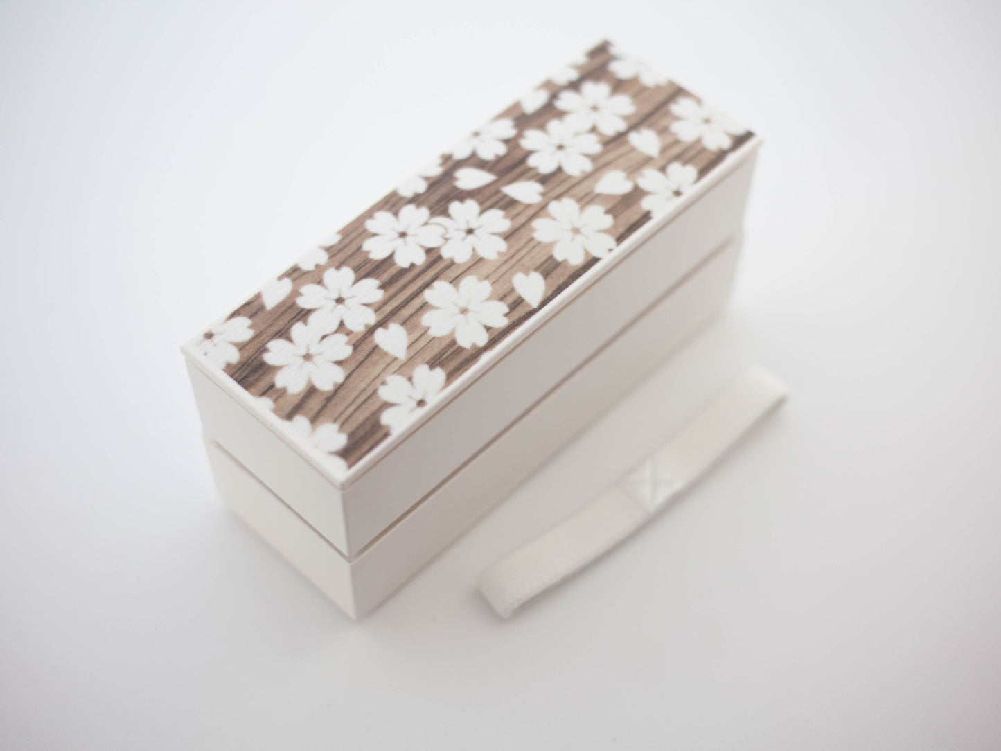Sakura Mokume Two Tier Slim Bento Box | White