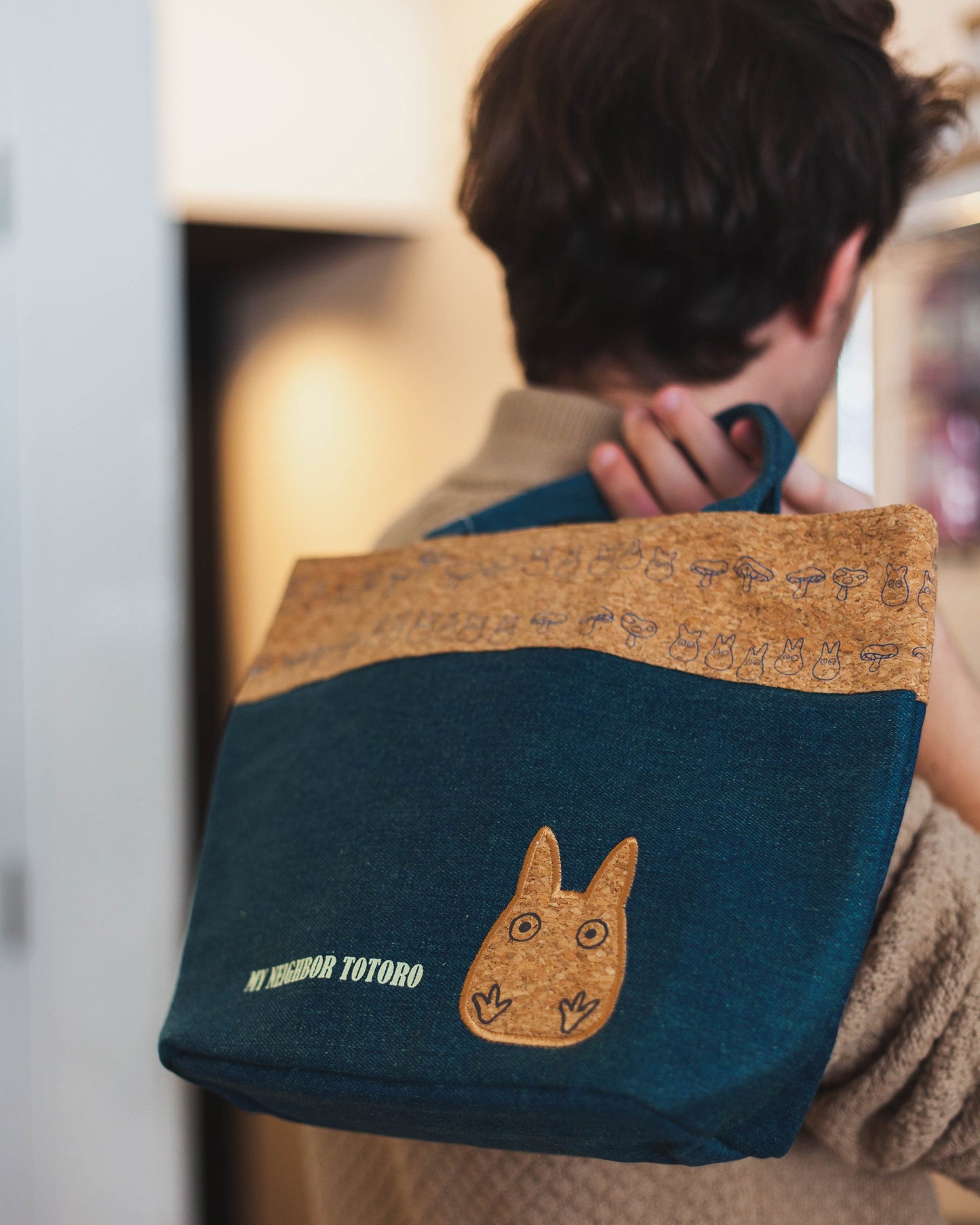 Totoro Tote Bag Denim x Cork