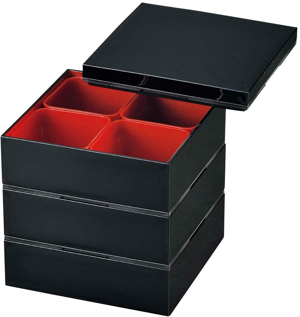 Black Three Tier Picnic Bento Box 18cm