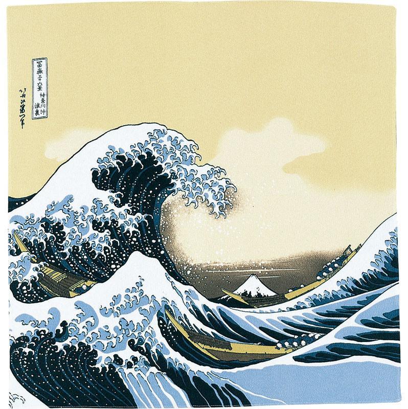 Ukiyo-e Rayon Furoshiki | Under The Wave Off Kanagawa Beige