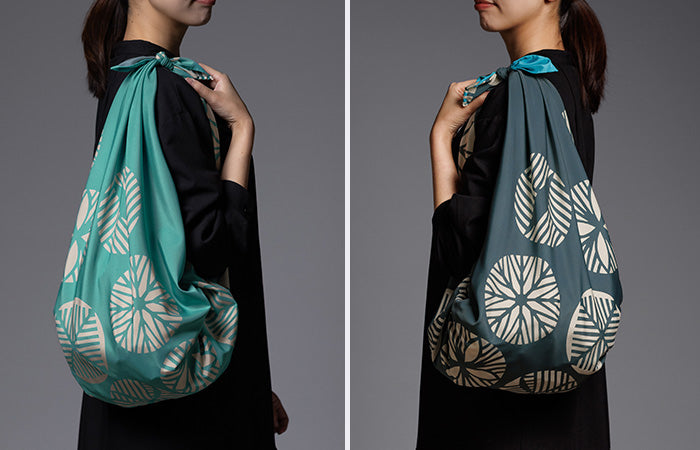 100cm Isa Monyo Aquadrop Reversible Furoshiki | Matsu (turquoise/navy)