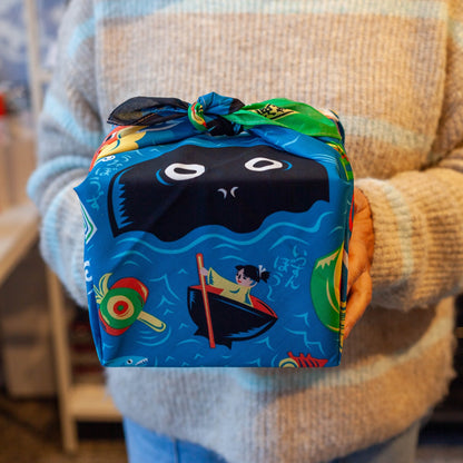 70cm Cochae Musubi Furoshiki | Mukashi Banashi Umi (blue)