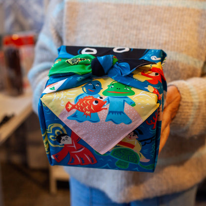 70cm Cochae Musubi Furoshiki | Mukashi Banashi Umi (blue)