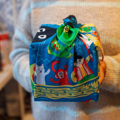 70cm Cochae Musubi Furoshiki | Mukashi Banashi Umi (blue)