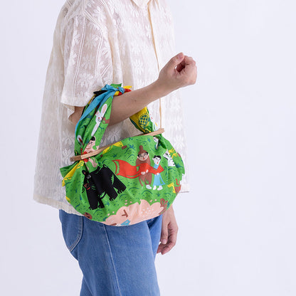 70cm Cochae Musubi Furoshiki | Mukashi Banashi Yama (green)