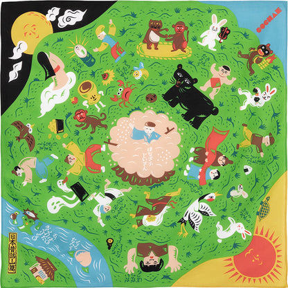 70cm Cochae Musubi Furoshiki | Mukashi Banashi Yama (green)