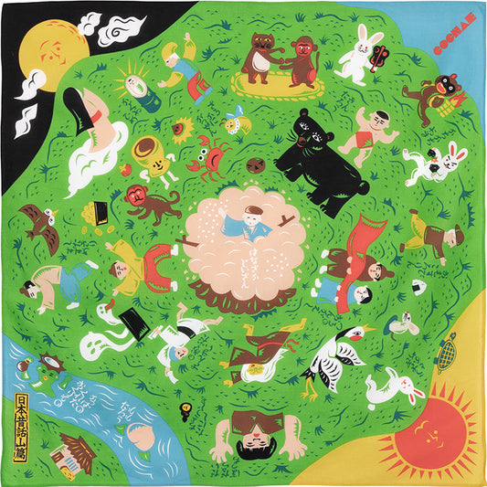 70cm Cochae Musubi Furoshiki | Mukashi Banashi Yama (green)