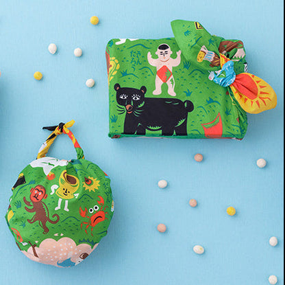 70cm Cochae Musubi Furoshiki | Mukashi Banashi Yama (green)