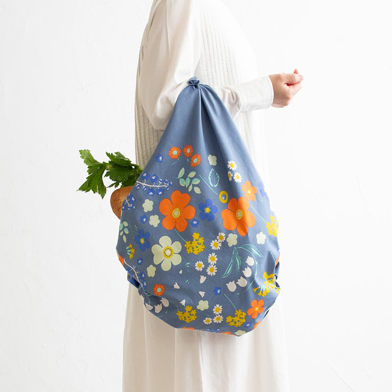 100cm Hime Musubi Furoshiki | Flower Garden (navy)