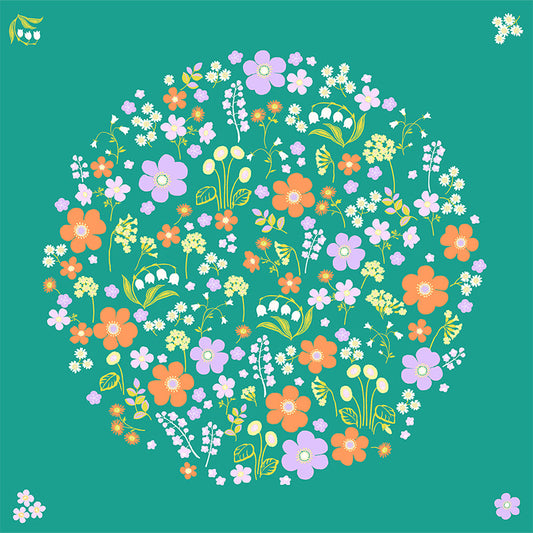 100cm Hime Musubi Furoshiki | Flower Garden (green)