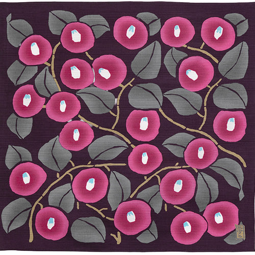 48cm Yumeji Takehisa Furoshiki | Tsubaki (navy/purple)