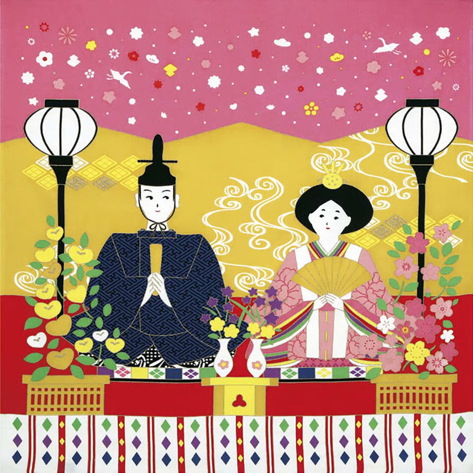 68cm Irodori Jiki Chirimen Furoshiki | Hina Matsuri