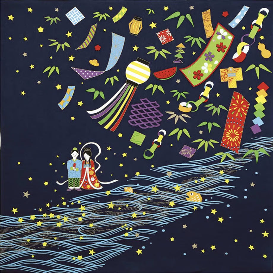 68cm Irodori Jiki Chirimen Furoshiki | Tanabata