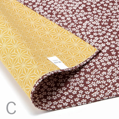 105cm Double Sided Furoshiki | Asanoha Sakura (gold & brown)