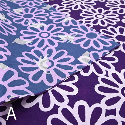 50cm Reversible Furoshiki | Hana to Neko (blue & purple)