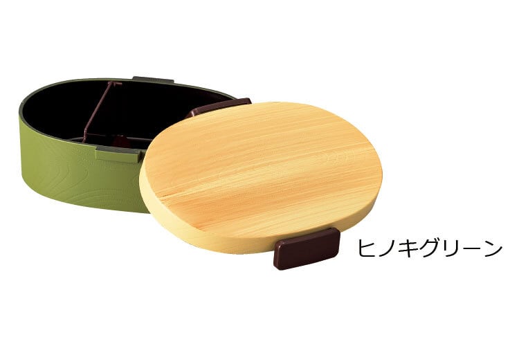 Hinoki Mokume Oval Bento | Green, 800mL