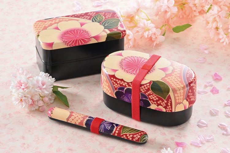 Kimono Rectangular Bento | Sakura Pink, 2 tiers, 700mL