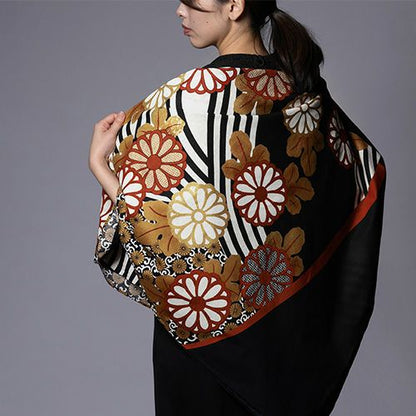 Setsugekka Kiku Furoshiki 120cm used as a shawl