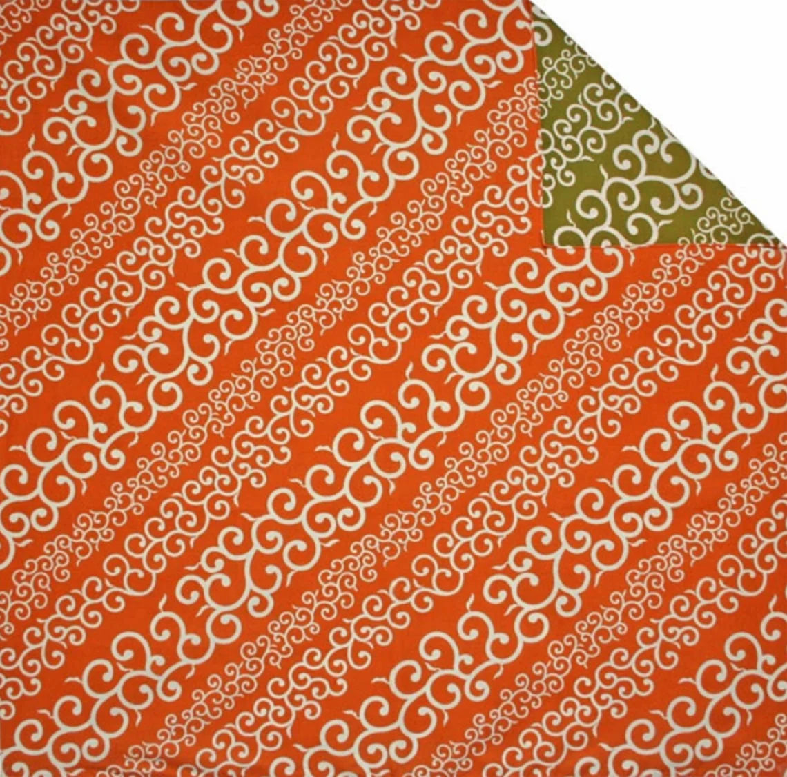 103cm Double Sided Furoshiki | Stripe Karakusa (orange/green)