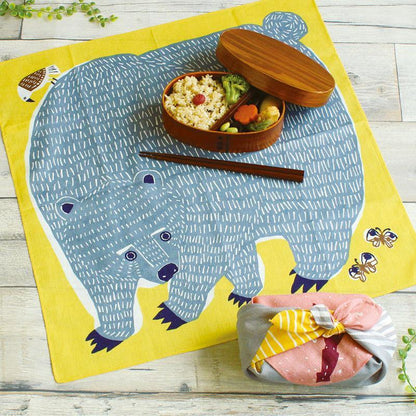 50cm Kata Kata Musubi Furoshiki | Kuma & Tori (yellow)
