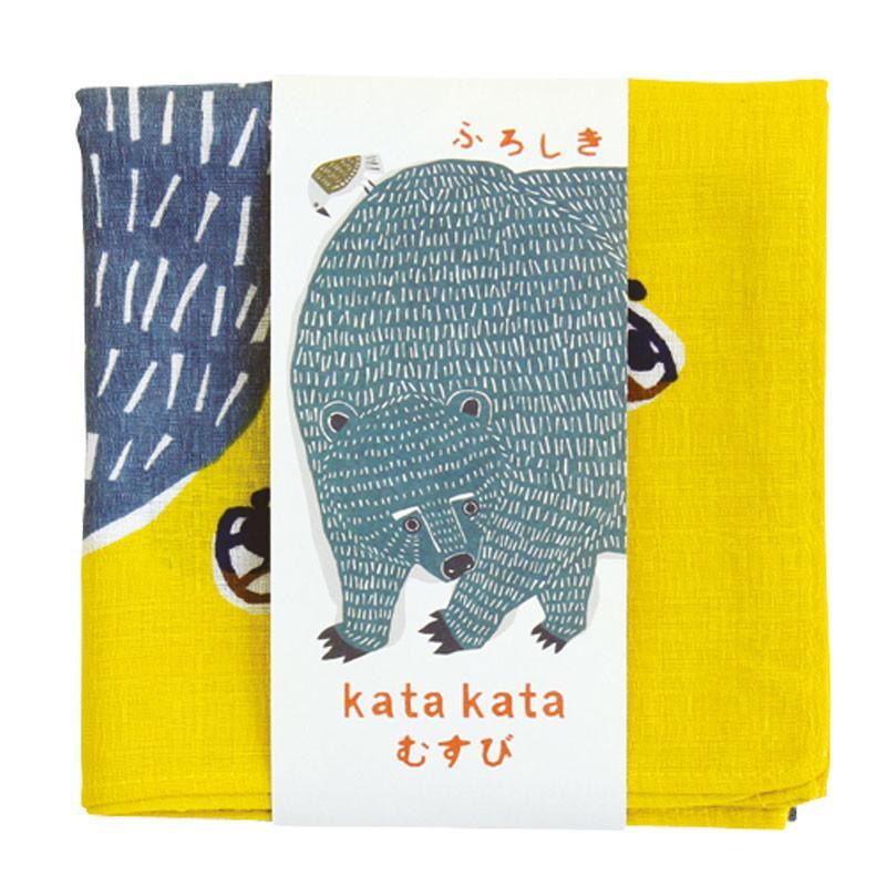 50cm Kata Kata Musubi Furoshiki | Kuma & Tori (yellow)