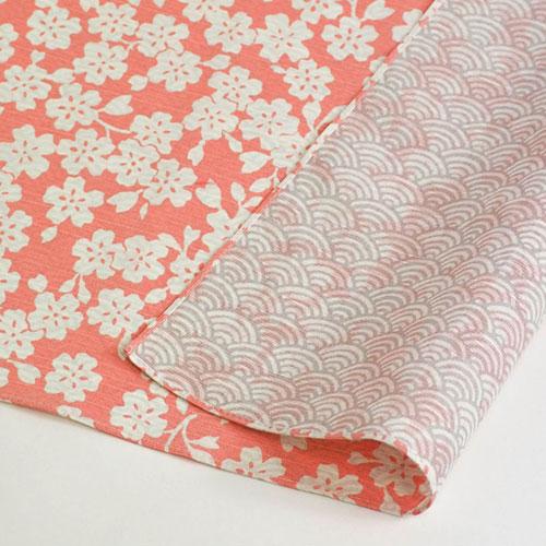 48cm Double Sided Furoshiki | Sakura Nami Apricot & Grey