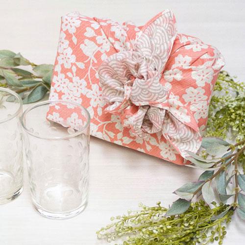 48cm Double Sided Furoshiki | Sakura Nami Apricot & Grey