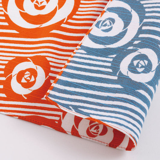 104cm Isa Monyo Reversible Furoshiki | Tsubaki Orange & Blue