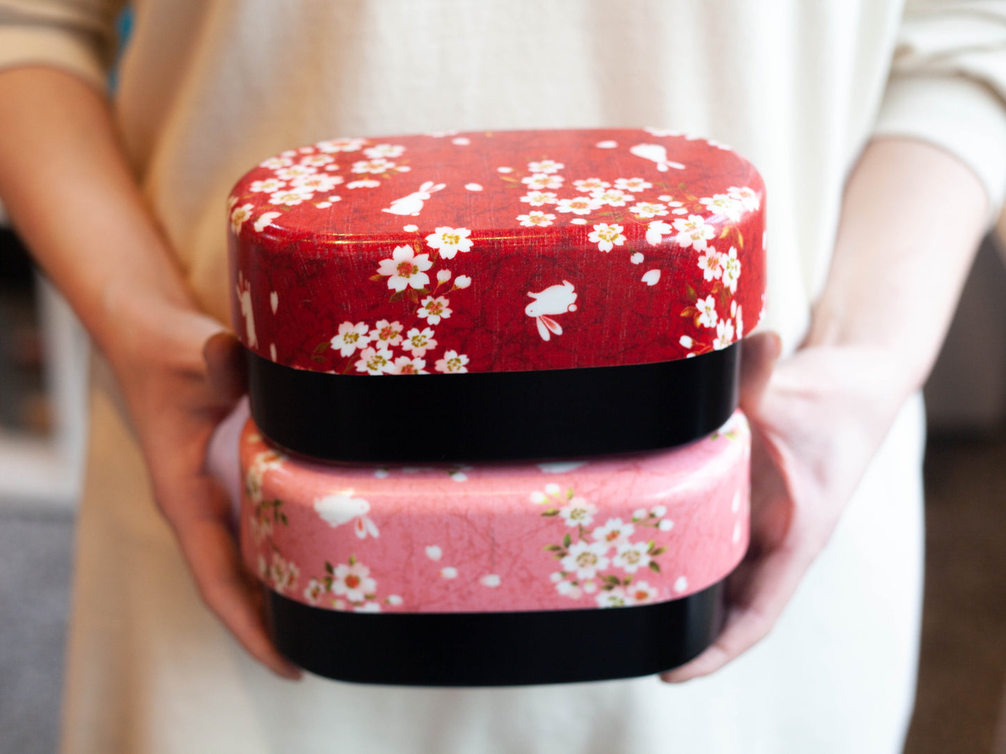 Sakura Rabbit Oval Bento Box 830mL | Red