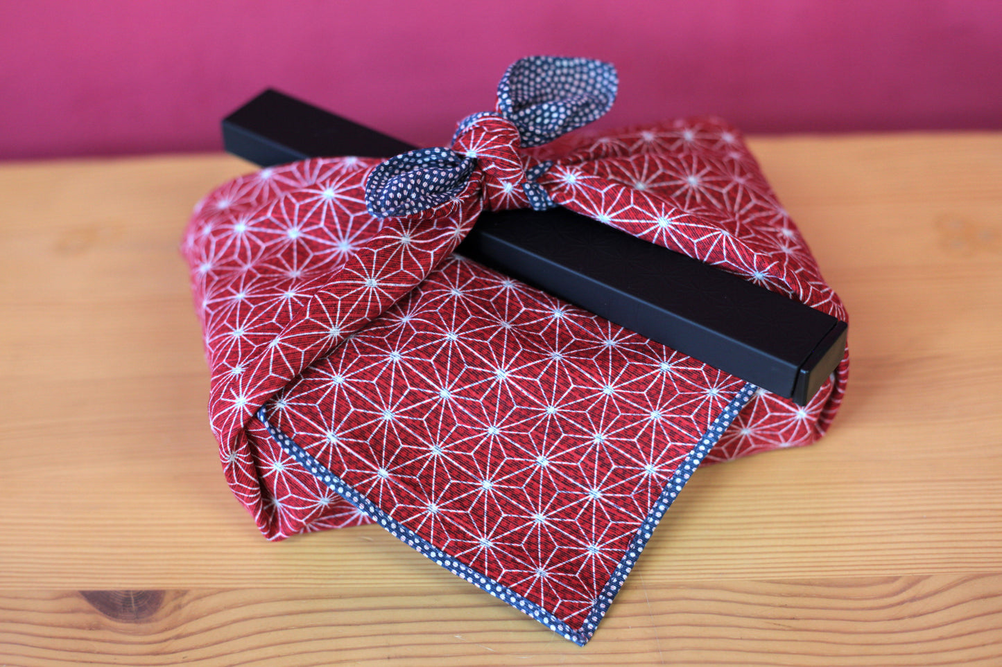 50cm Double Sided Furoshiki | Asanoha Nami Navy & Red