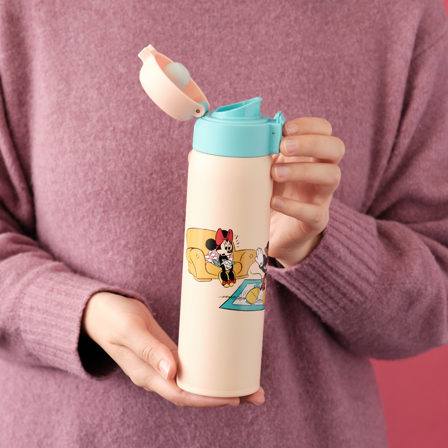 Retro Mickey and Minnie Stainless Steel One-Touch Bottle 480ml