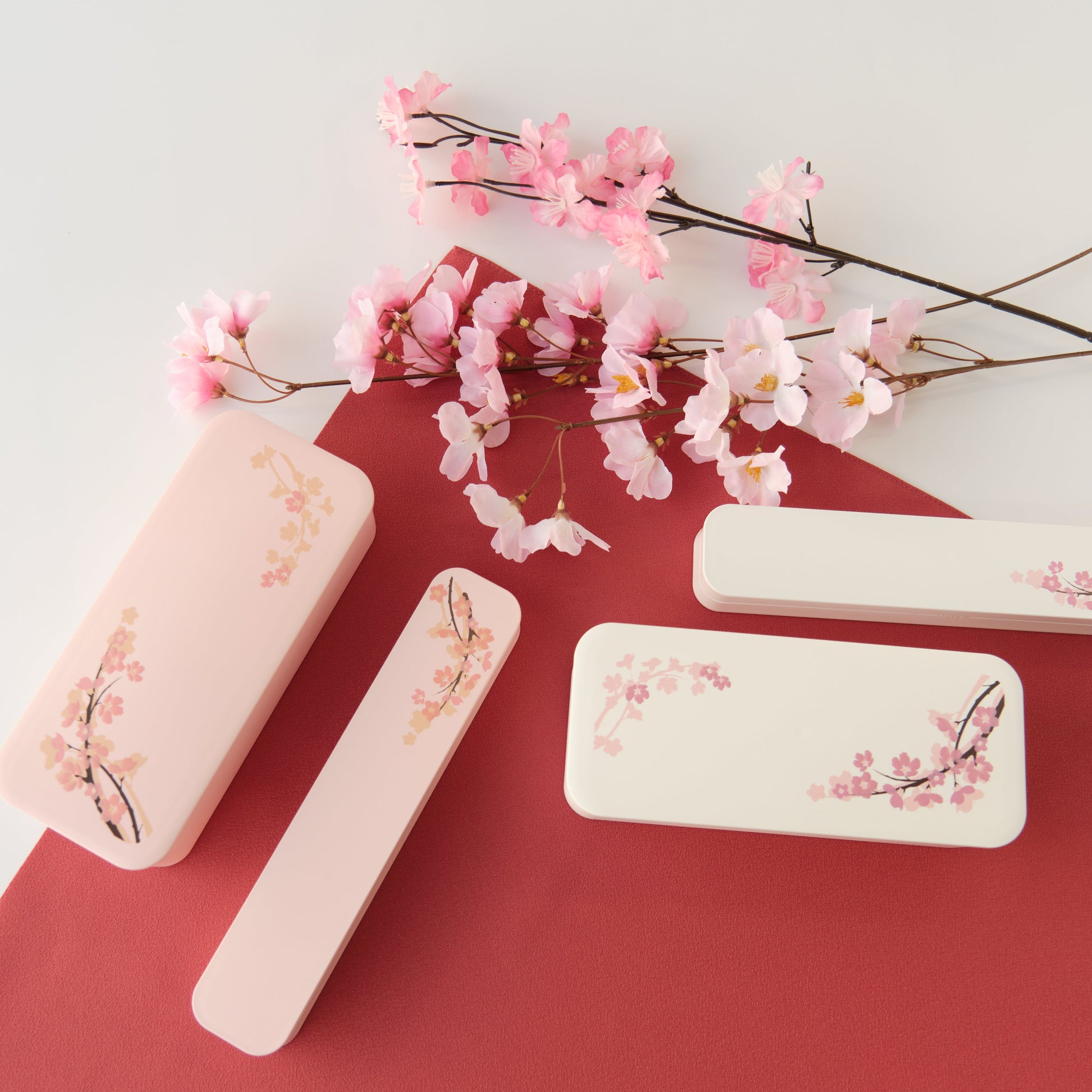 Japanese Bento Lunch Box Designer Set Slim Pink Flower for out of