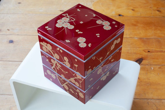3 tier Square bento Red Plum